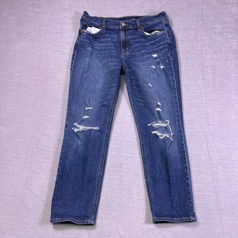 Old Navy Womens Blue Denim Distressed Whisker Mid Rise Boyfriend Jeans Size 8